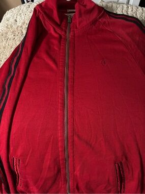 Converse Red Zip-Up Windbreaker with Black Stripe Accents